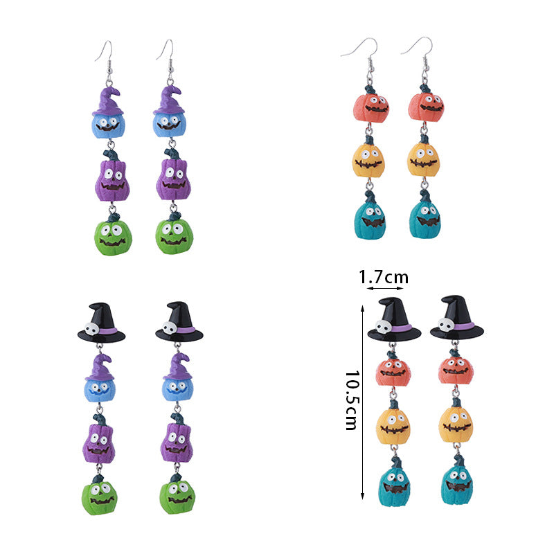 Wholesale Plastic Pumpkin Skull  Dangle Earrings Dark Gothic Party Jewelry Accessory