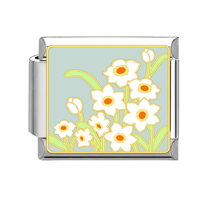 Wholesale Italian Modular Bracelet 9mm DIY Splicing Removable Stainless Steel Flower Combinable Bracelet