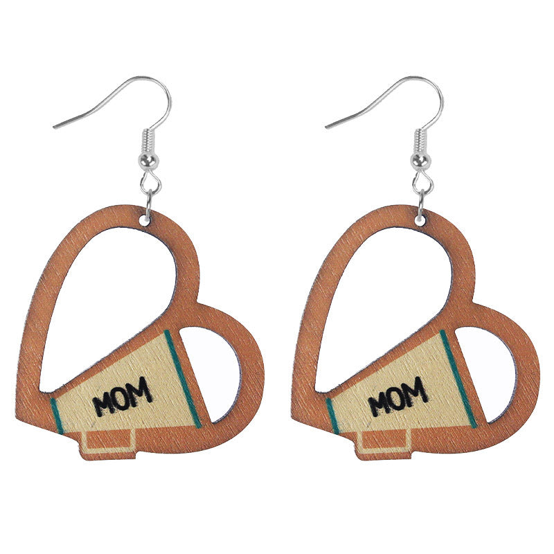 Wholesale Mother's Day love horn wooden earrings