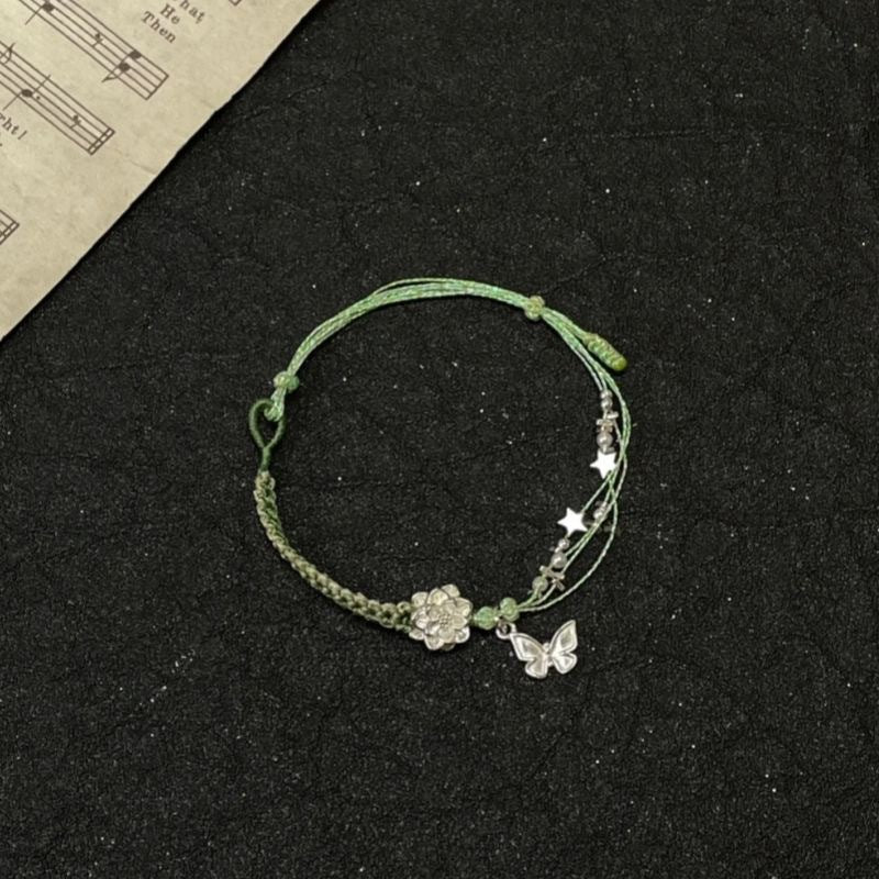 Wholesale  small stars green crystal colorful flowers woven necklace