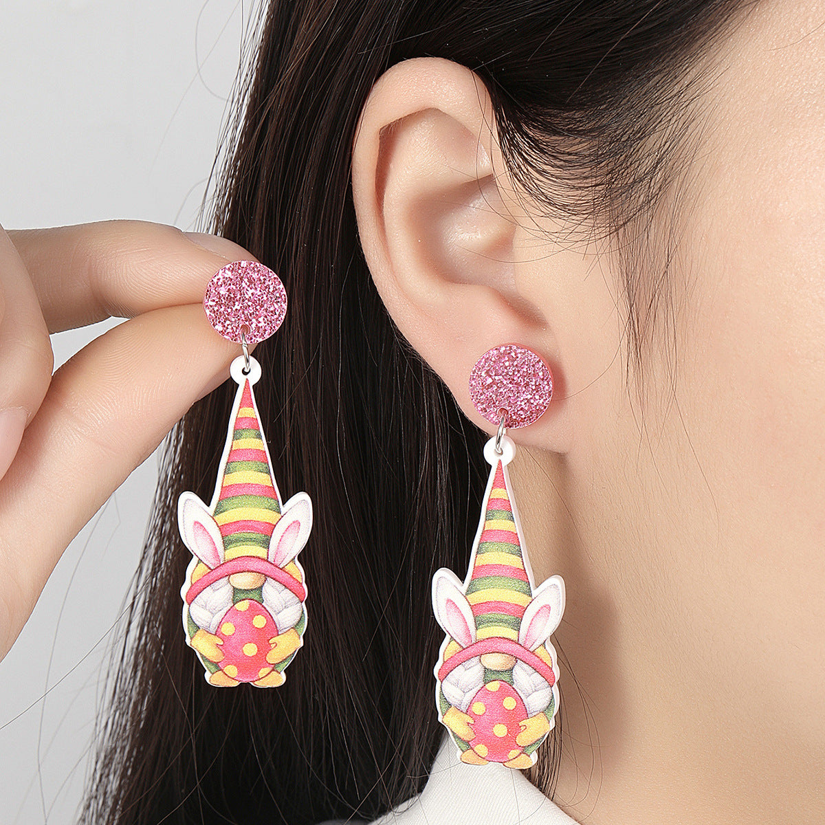 Wholesale Acrylic Cartoon Print Easter Bunny Egg Carrot Earrings