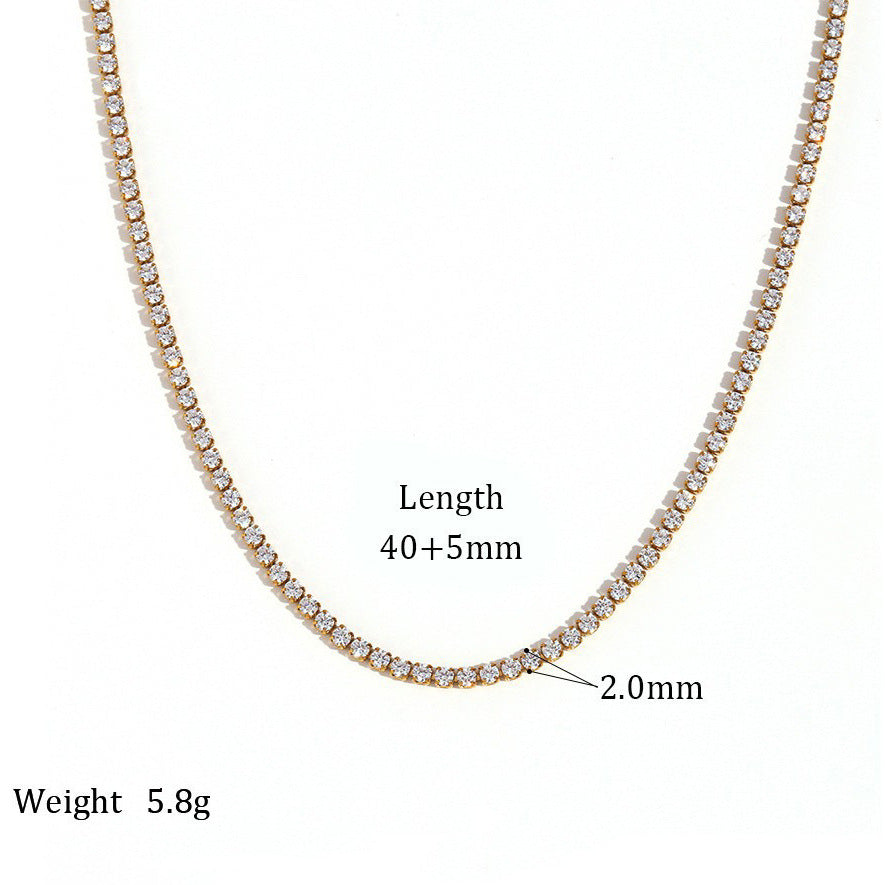 Wholesale  Luxury Tennis Bracelet  Stainless Steel 2mm Zircon Chain Necklace