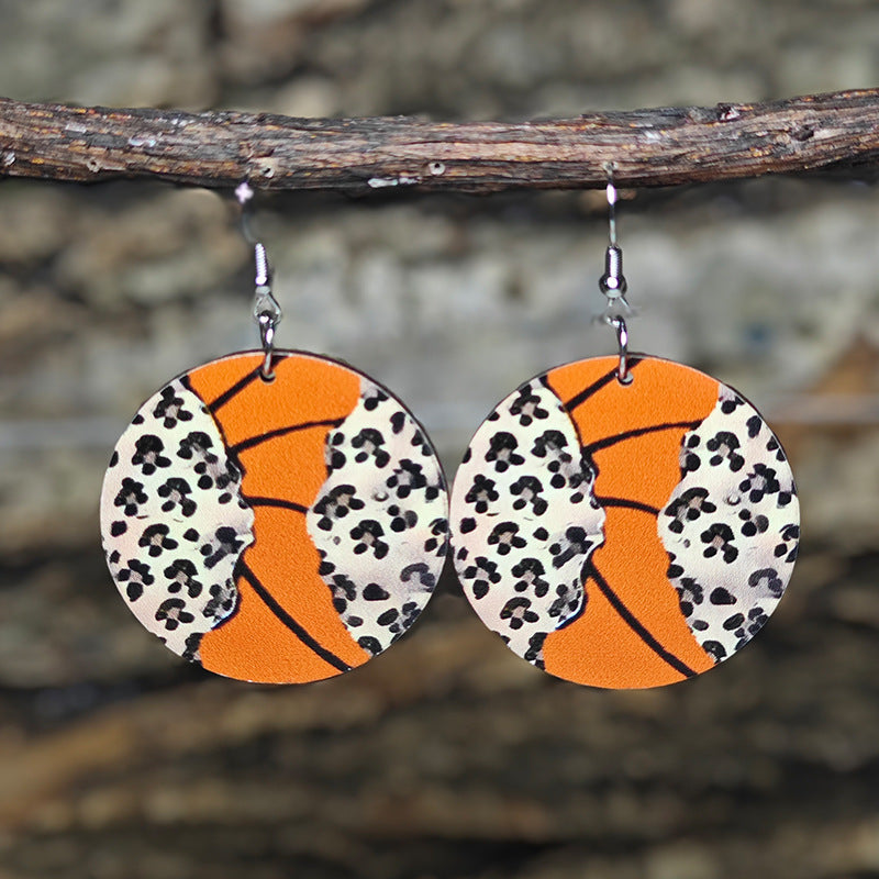 Wholesale Sports Wind Earrings Football Basketball Billiards Baseball Stitching Leopard Earrings