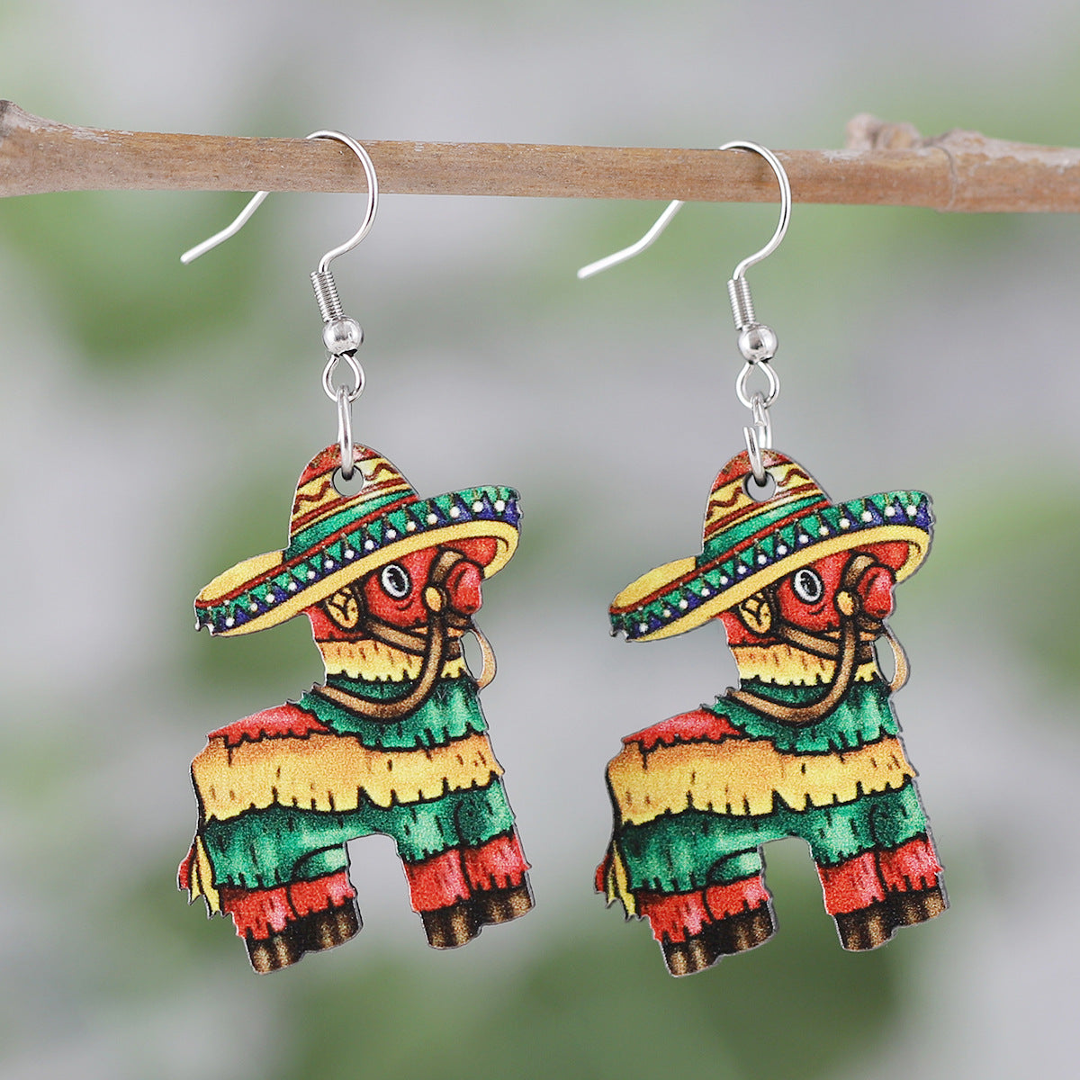 Wholesale cute color donkey beast cactus wooden double-sided earrings