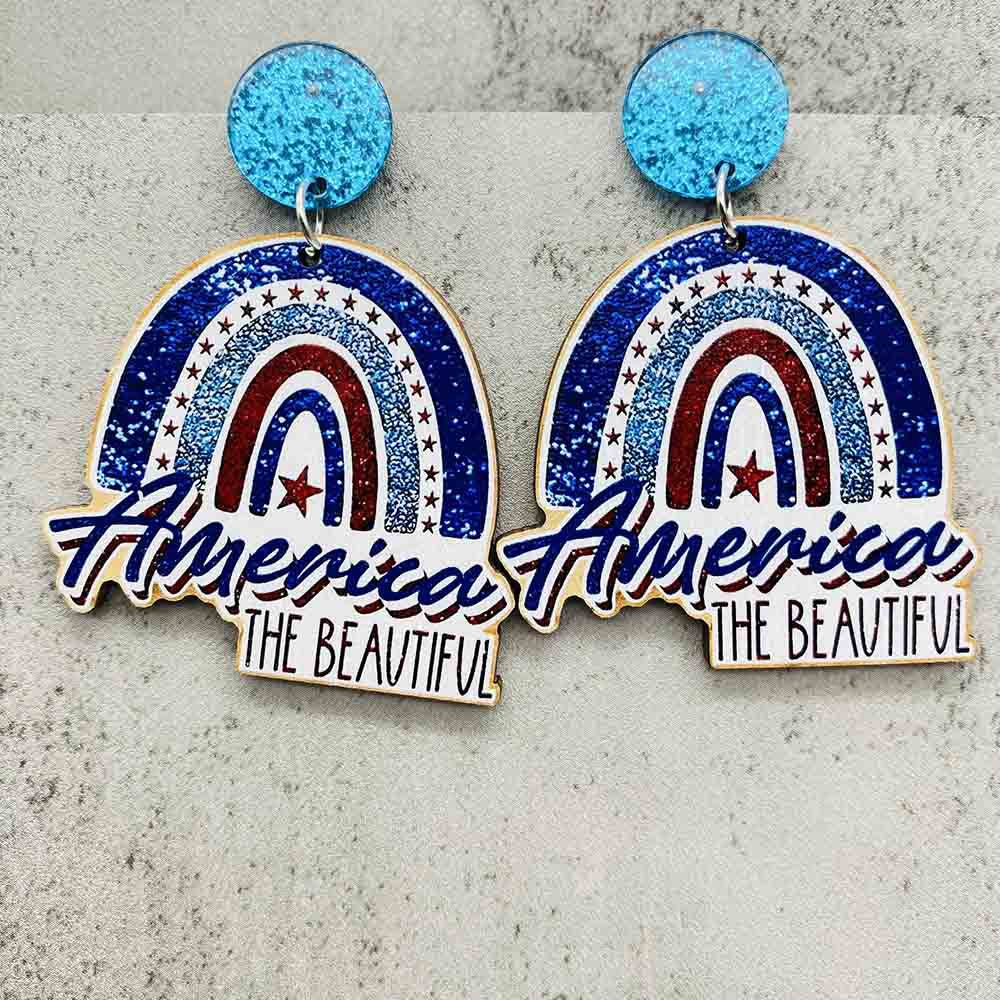 Wholesale American Independence Day Five Pointed Star Wooden Earrings ACC-ES-CY020