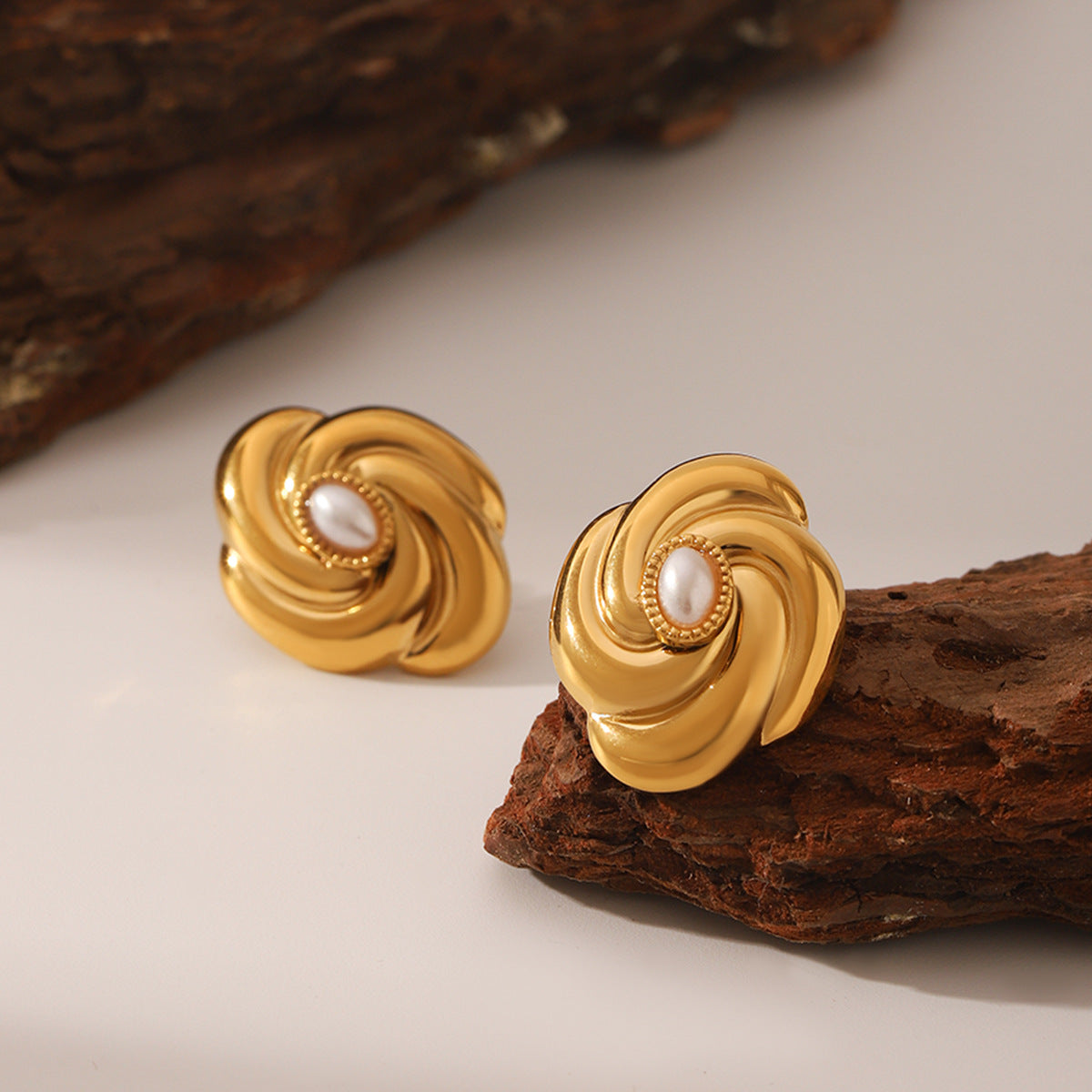 Wholesale  Stainless Steel 18K Gold Thread Flower Earrings