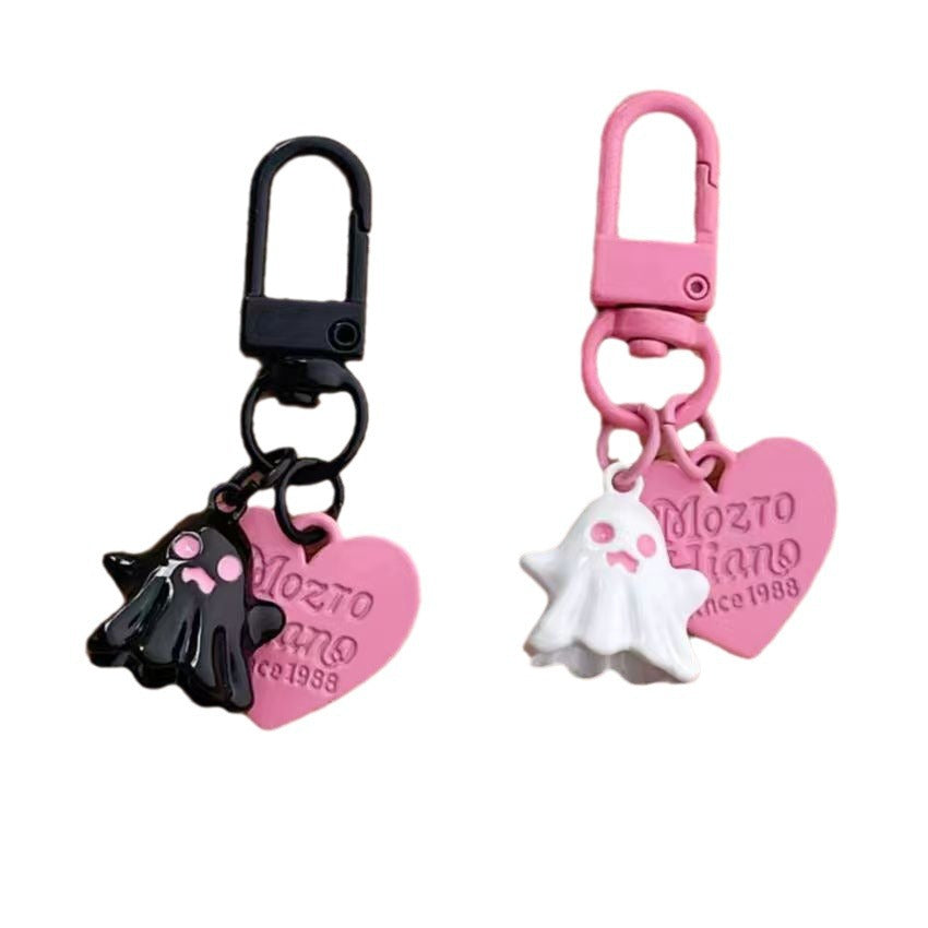 Wholesale Cute Ghost Heart Keychain Zinc Alloy Pink Black Earphone Pendant Car Key Accessory Decorative Gift