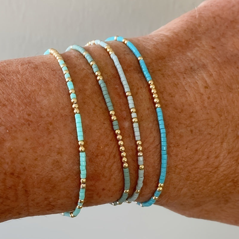 Wholesale Bohemian Glass Bead Bracelet Elastic Copper Bead Handmade Jewelry Accessory for Everyday Wear