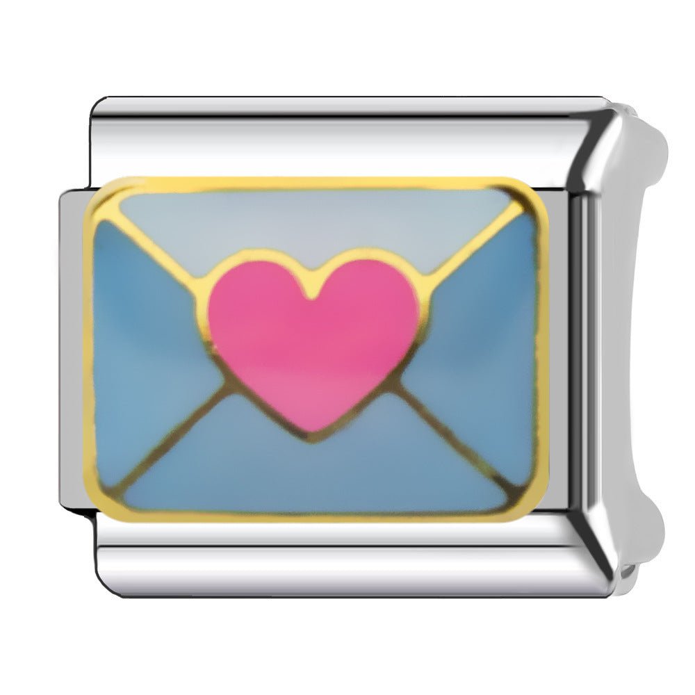 Wholesale Heart-Shaped Italian Module Bracelet Stainless Steel Dripping Oil Fashion Jewelry Accessory Gift