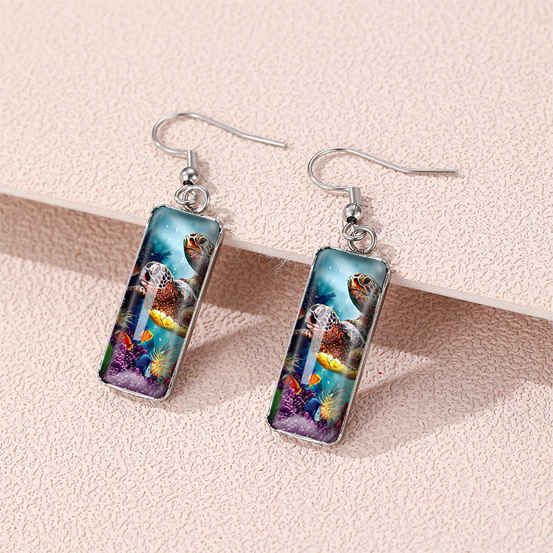 Wholesale Ethnic Style Turtle Stainless Steel Time Gem Rectangular Earrings ACC-ES-XiangL001