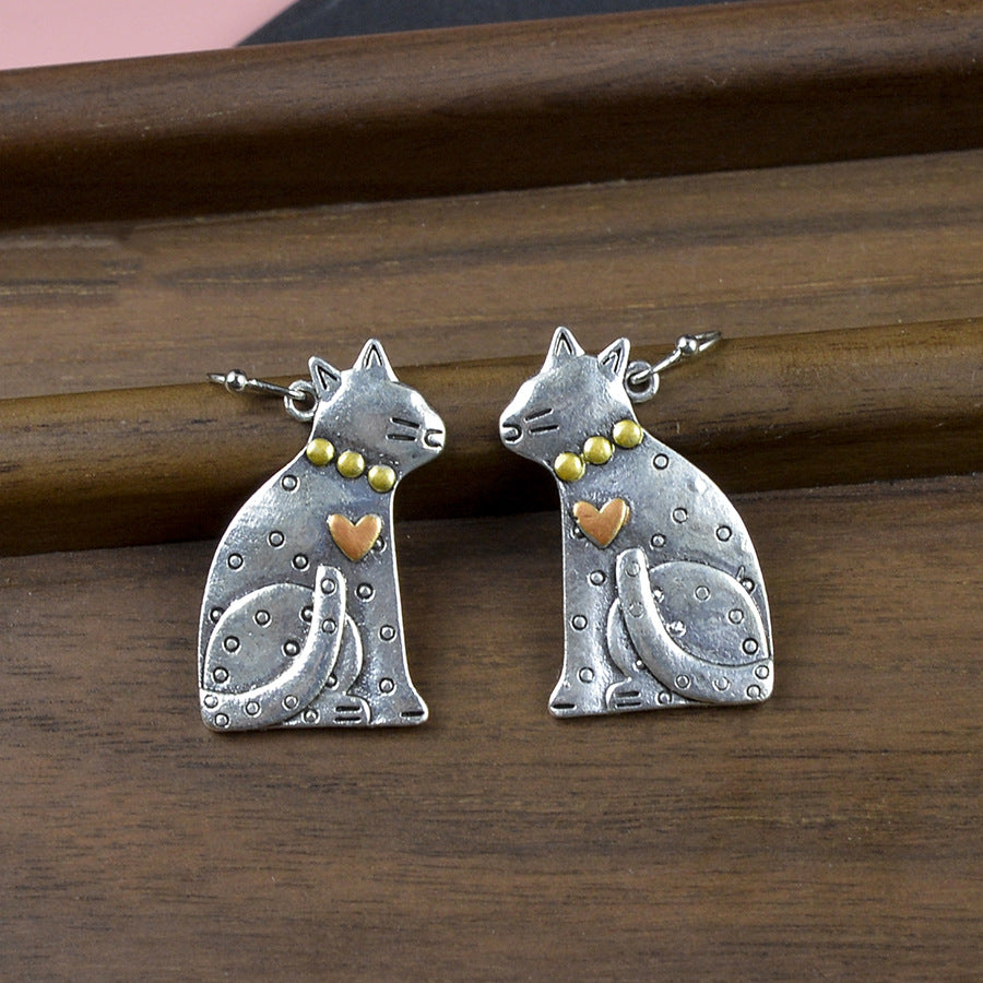 Wholesale Antique Silver Cat Earrings Cute Pet Shape Boutique Jewelry Accessory For Gift And Resale