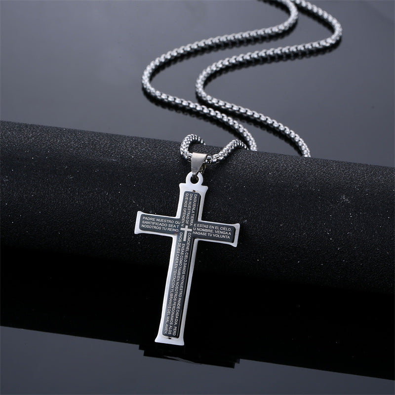 Wholesale Stainless Steel Vintage Cross Pendant Necklace For Men Double Layer Layering Jewelry Fashion Accessory