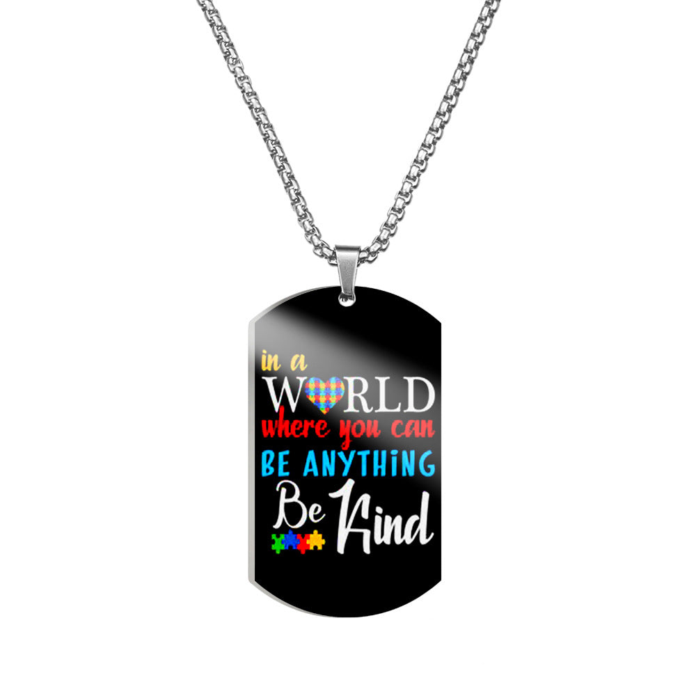 Wholesale Autism Puzzle Color Printed Pendant Stainless Steel Necklace ACC-NE-HuanYu001