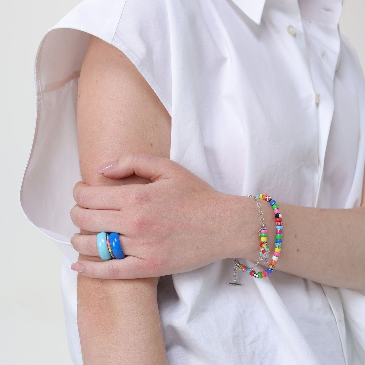 Wholesale Stainless steel oil dripping beaded multi-pendant colorful diamond bracelet