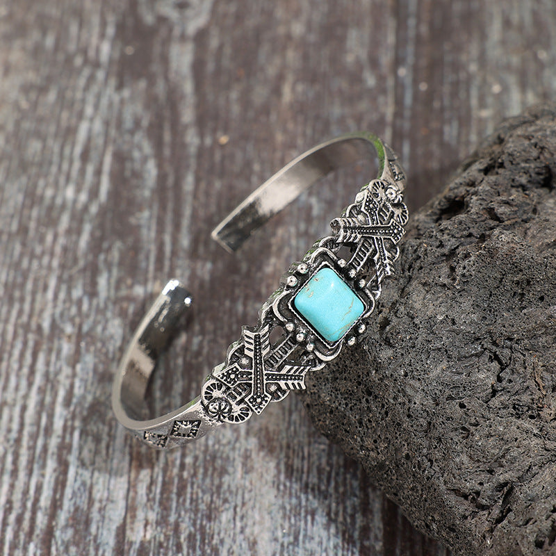 Wholesale Vintage Bohemian Square Turquoise Bracelet Alloy Plated Jewelry Accessory