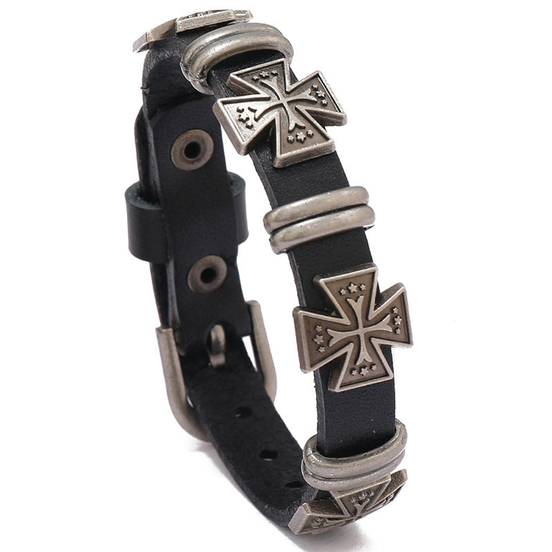 Wholesale Punk Cross Leather Bracelet Fashion Jewelry Accessory Gift