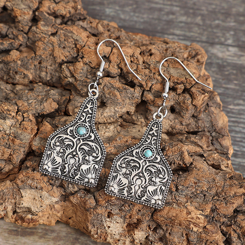 Wholesale Wine Bottle Carved Turquoise Earrings