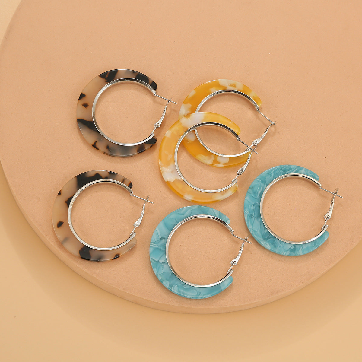 Wholesale Modern Acetate C-Shaped Round Earrings Geometric Design Gift Jewelry Accessory