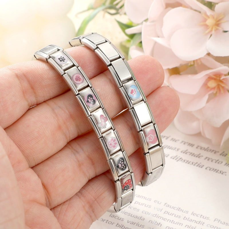 Wholesale Stainless Steel Paw Print Heart Charm For DIY Bracelet Jewelry Making