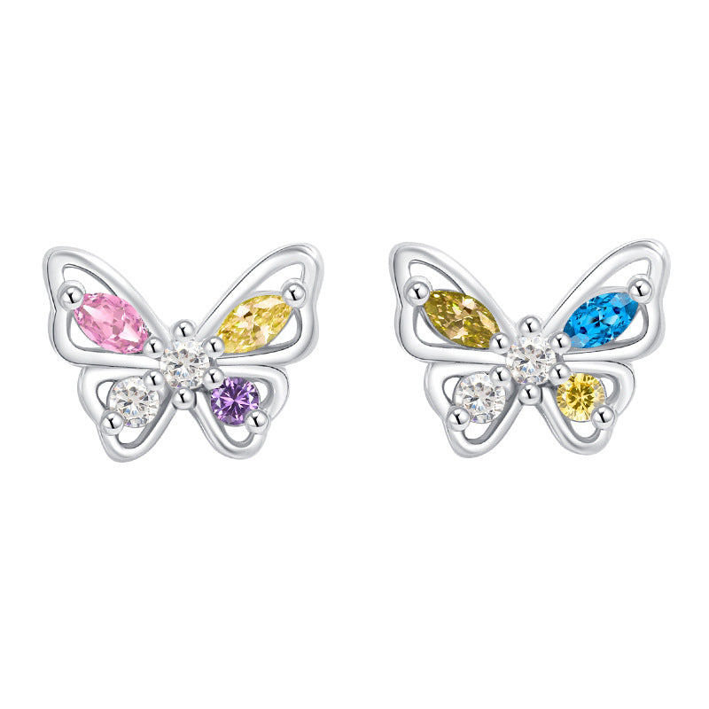 Wholesale Colorful Zircon Hollow Butterfly S925 Silver Needle Earrings ACC-ES-YingRong006