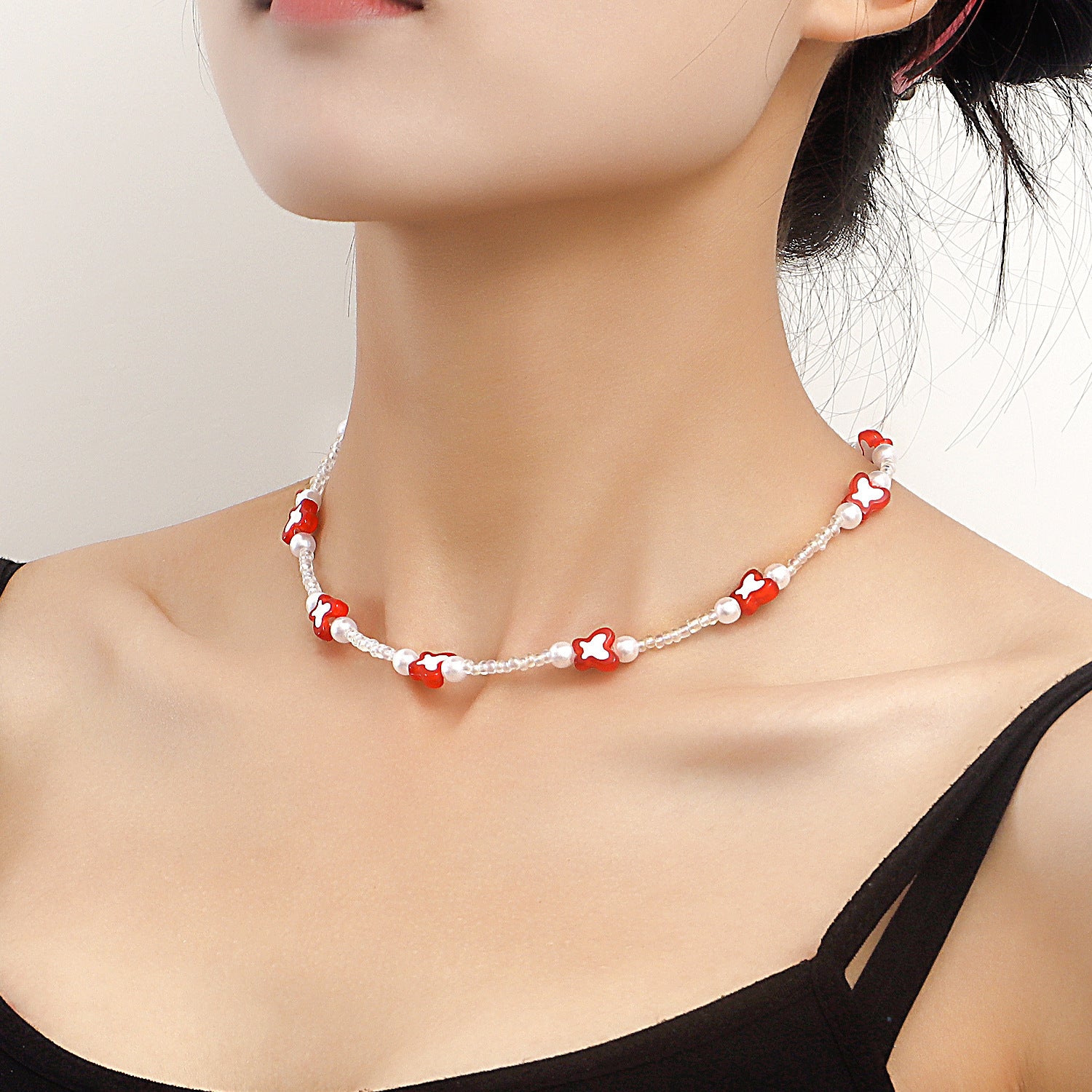 Wholesale Mini Color Butterfly Clear-cut Rice Bead  Necklaces