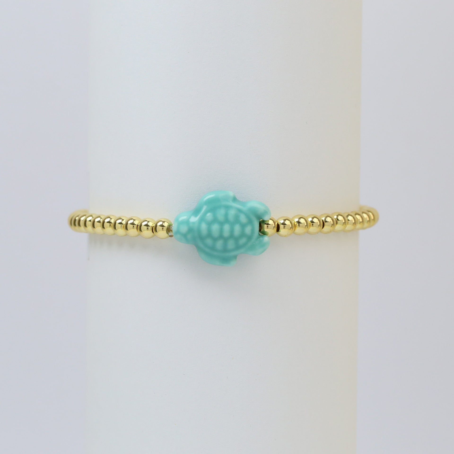 Wholesale Beach style ceramic glass colorful turtle elastic rope copper bead bracelet