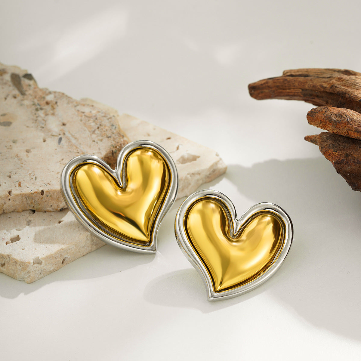 Wholesale 18K gold and silver two-color love earrings