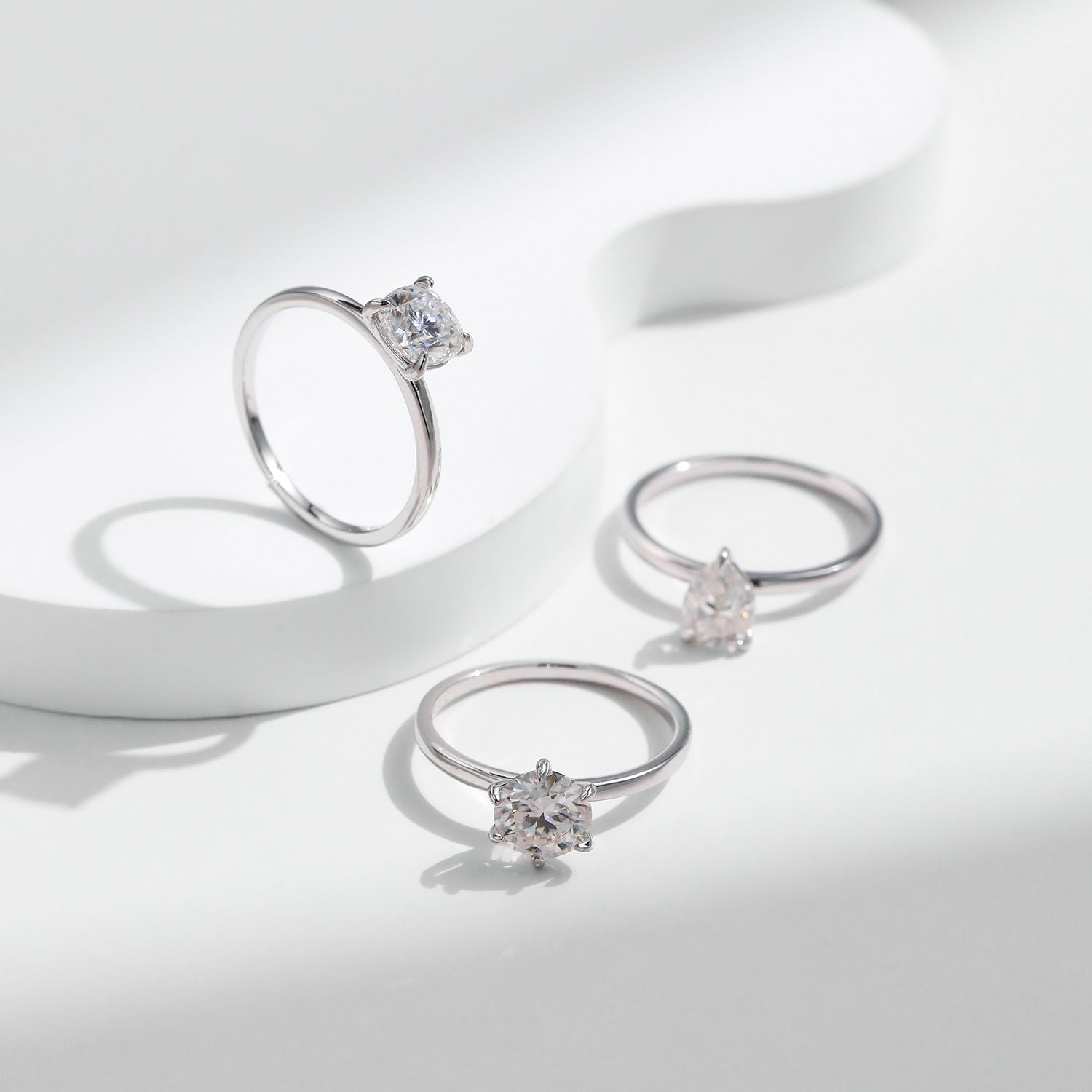 Wholesale 1 karat  Diamond S925 Sterling Silver Basic Geometric Water Drop Round Ring