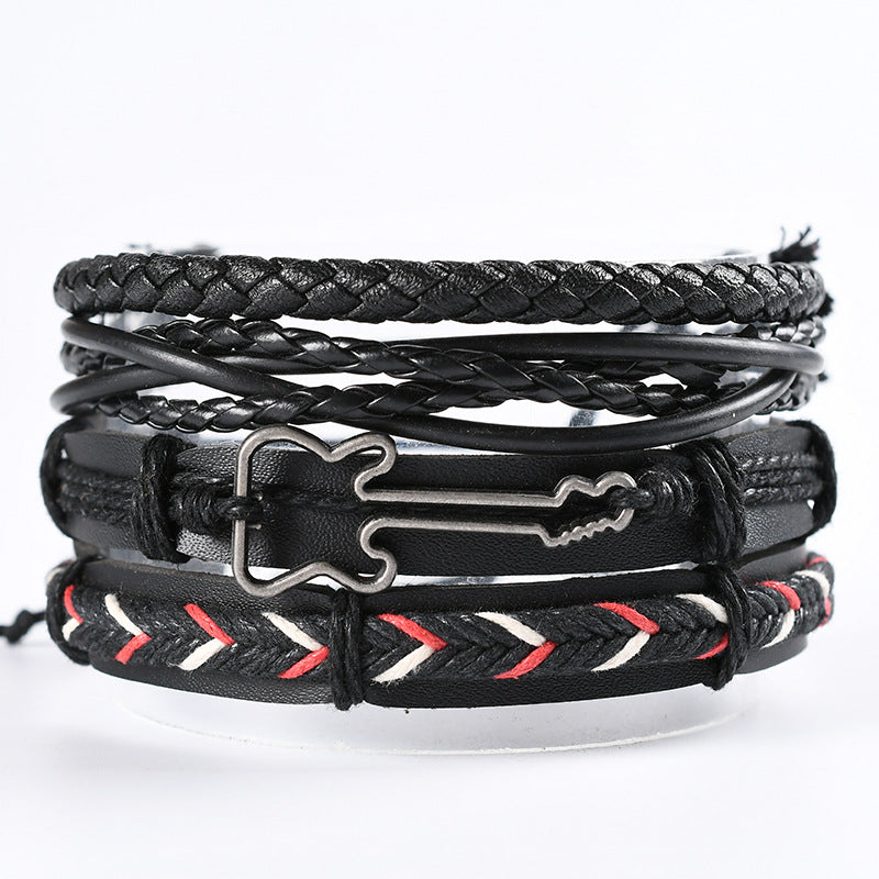 Wholesale 4pcs rock hip hop braided  cowhide bracelet