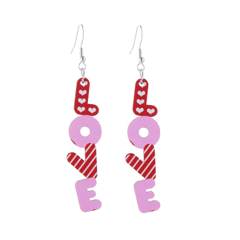 Wholesale Valentine's Day Love LOVE Printed Letters Wooden Earrings ACC-ES-ChouT002