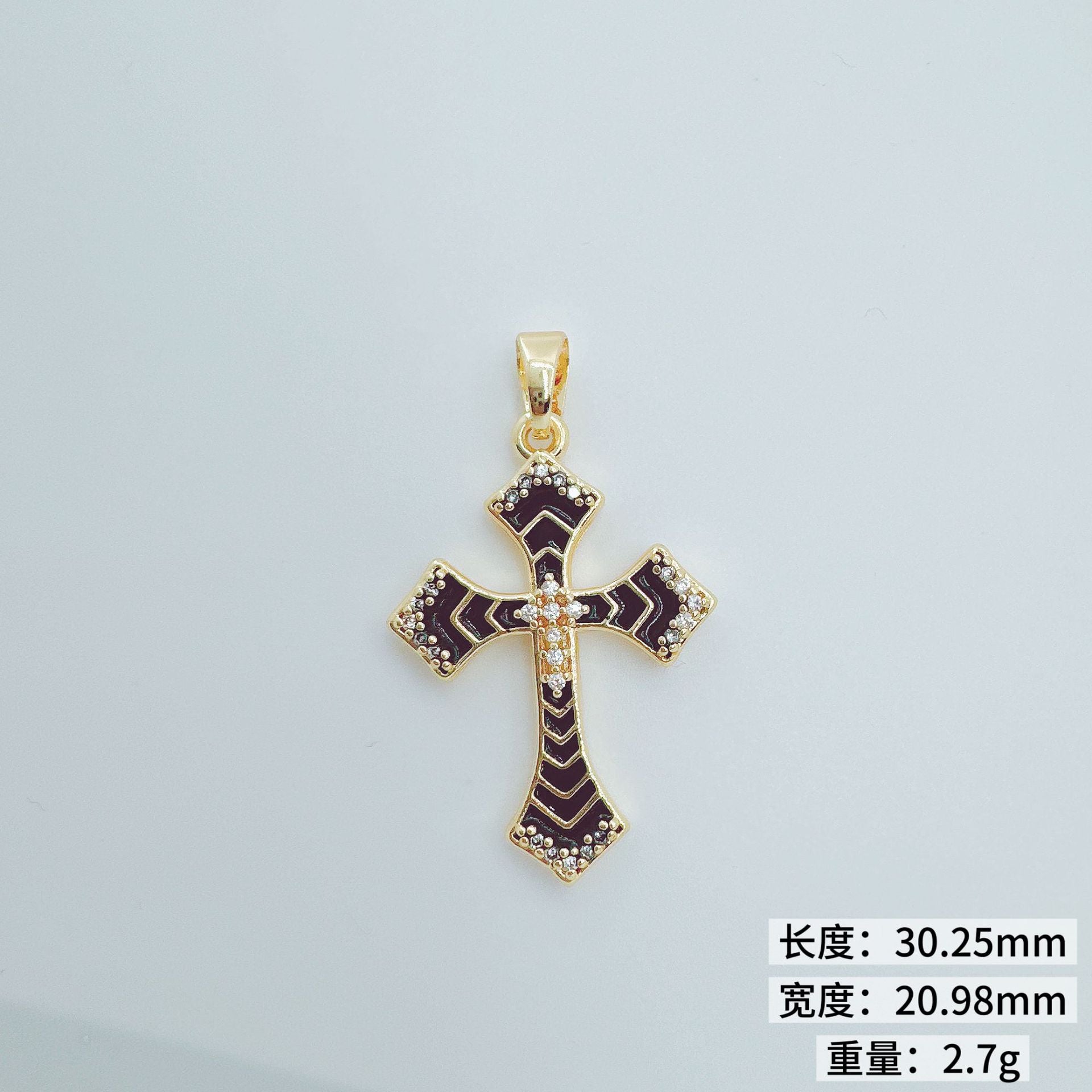 Wholesale Retro Cross Pendant Necklace Gold Plated Copper Zirconium Stylish Jewelry Accessory