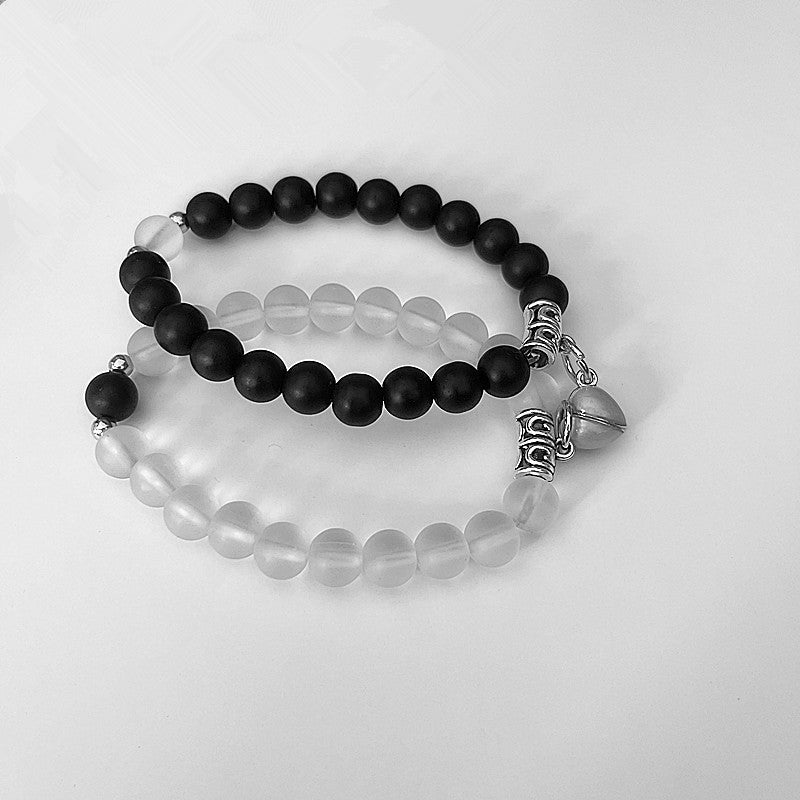 Wholesale Frosted Glass Beads Heart Shape Luminous Magnet Bracelet