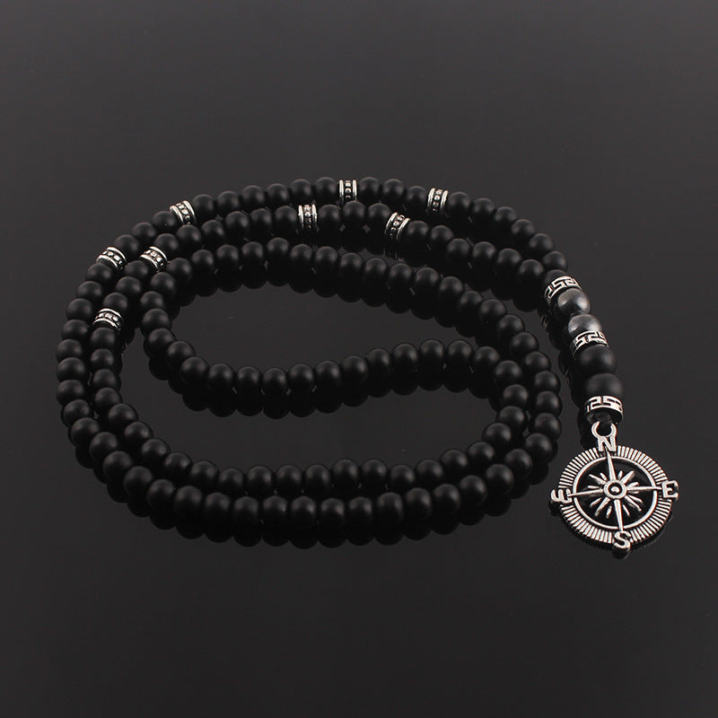 Wholesale matte black agate alloy compass pendant necklace