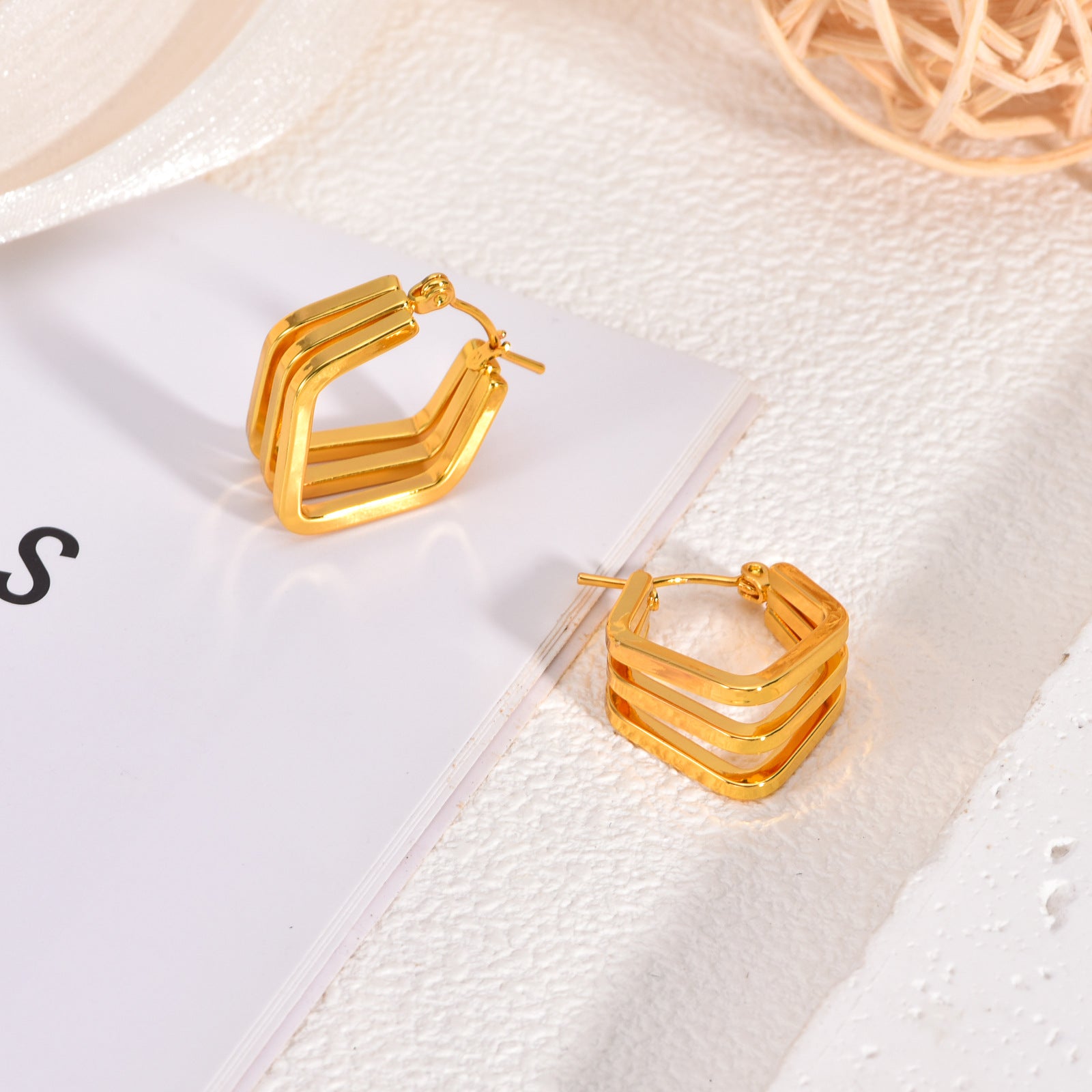 Wholesale 2PCS Stainless steel simple gold earrings