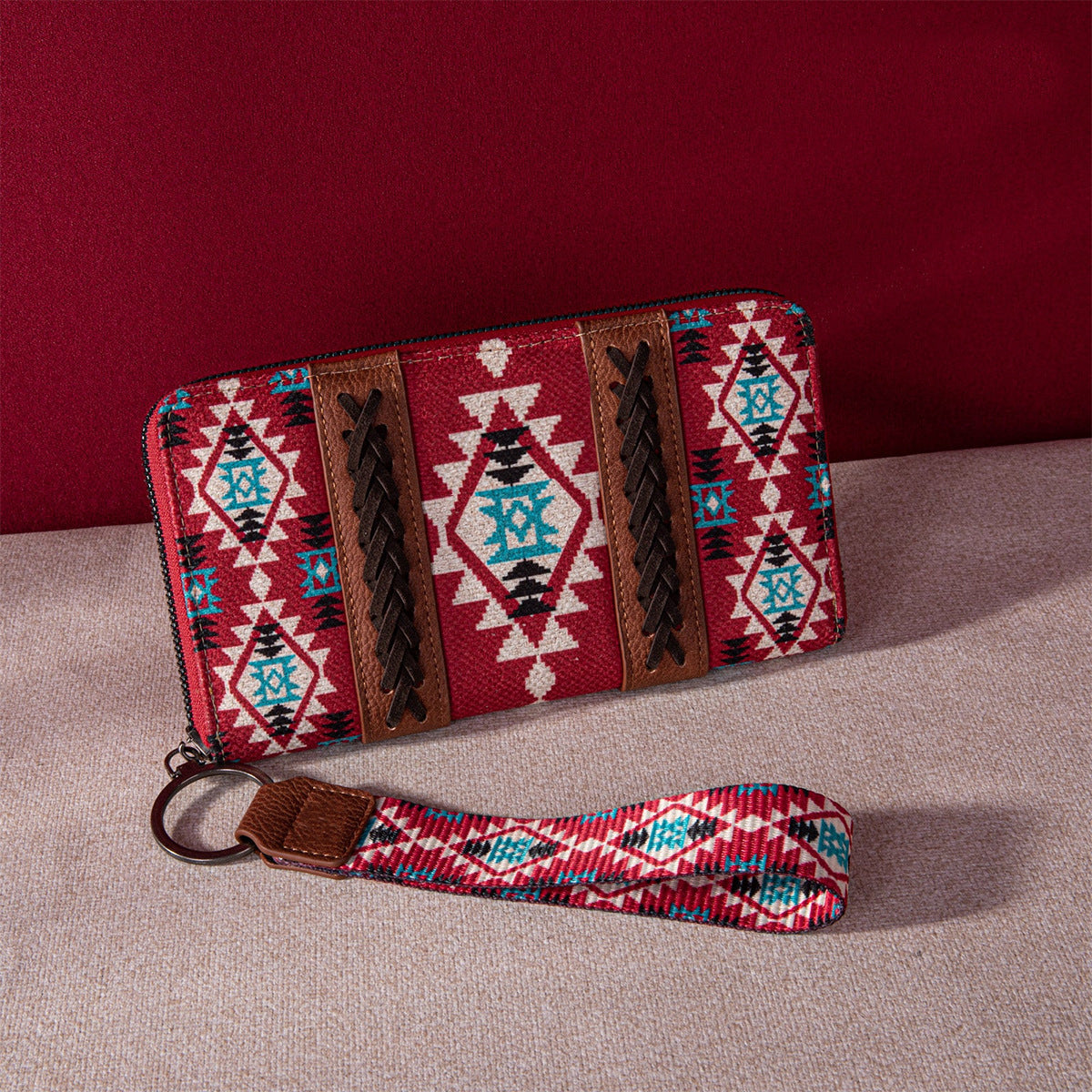 Wholesale Vintage Cotton Linen Aztec Western Style Bohemian Clutch Wallet