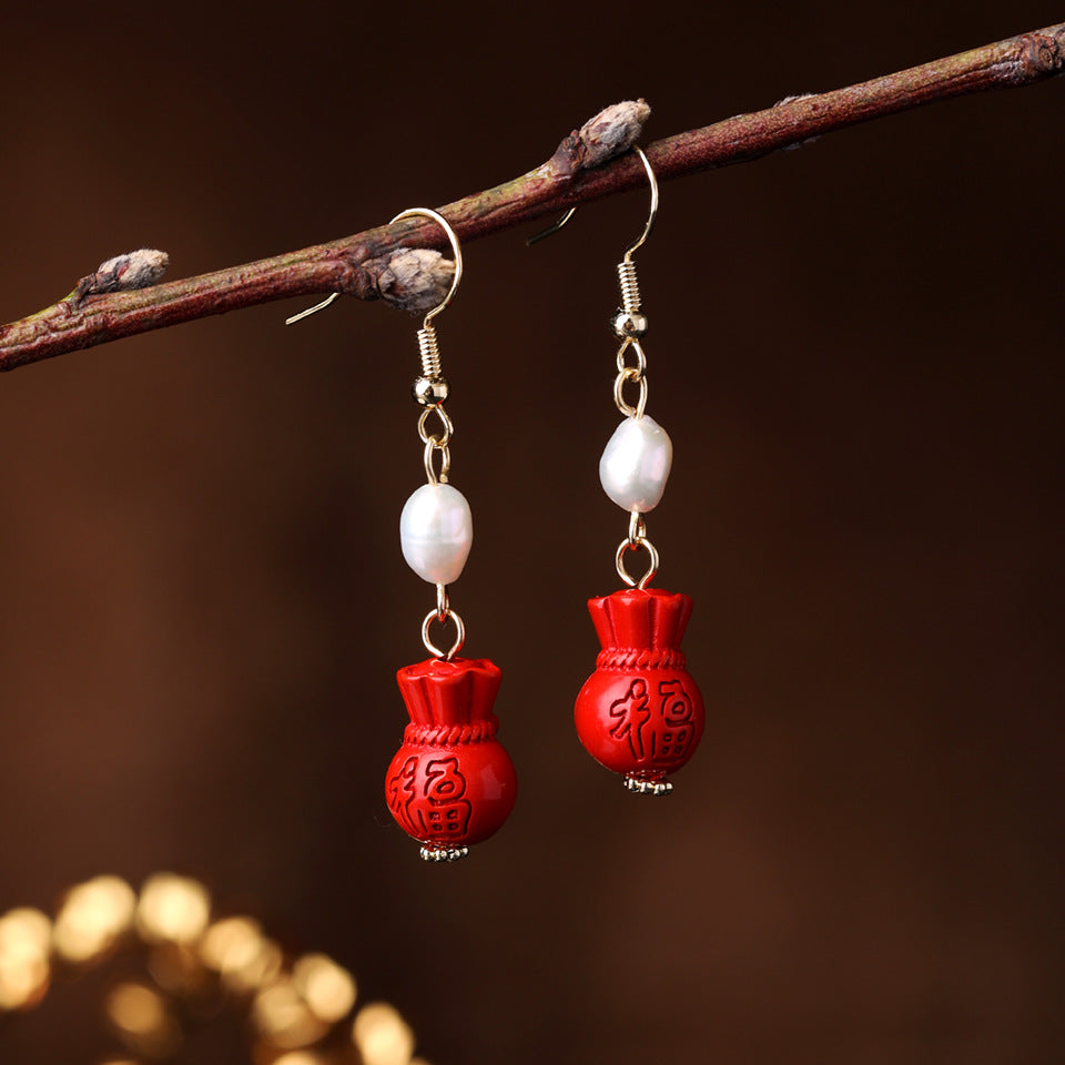 Wholesale Hanfu Retro Plum Blossom Freshwater Pearl Earrings Chic Fashion Jewelry Accessory For Boutique Resale