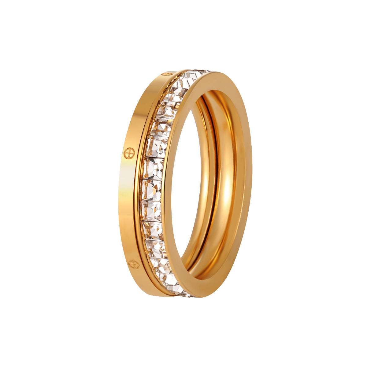 Wholesale Light Luxury  Square Diamond Titanium Steel Ring