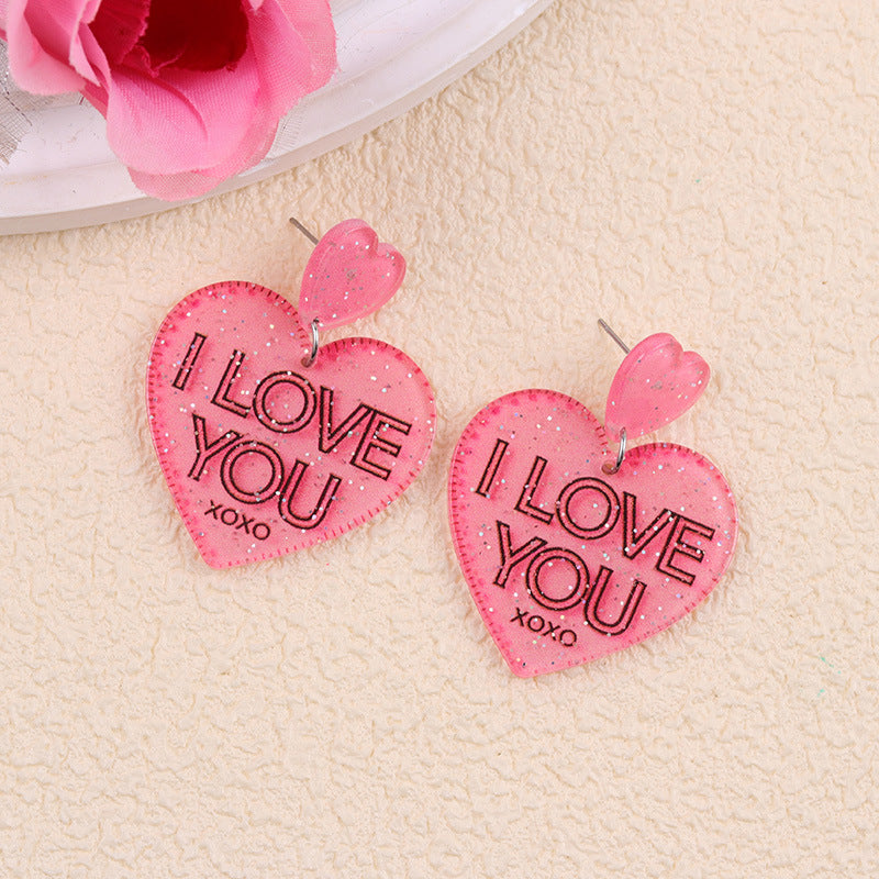 Wholesale Valentine' s Day Acrylic Heart Print XO Letter Earrings