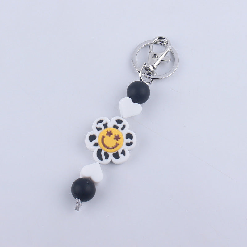 Wholesale Cartoon Flower Smiling Face Silicone Beaded Keychain ACC-KC-GuangTian008