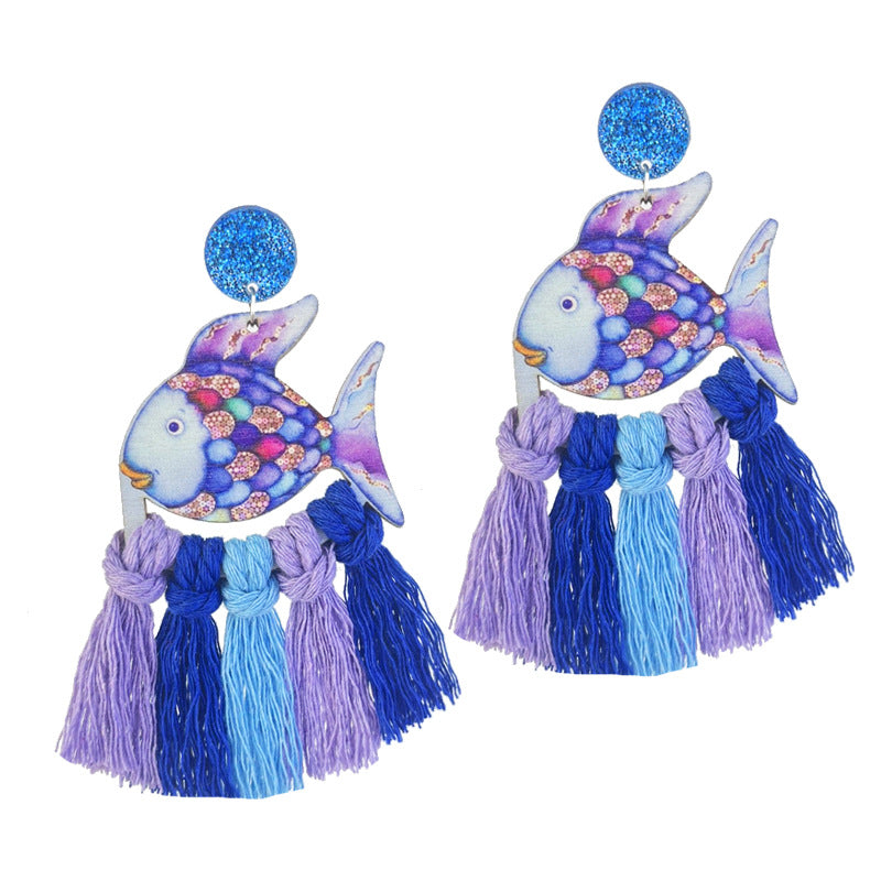 Wholesale 2 Pairs/pack Student Teacher Earrings Hand-woven Tassel Wood Earrings ACC-ES-HY155