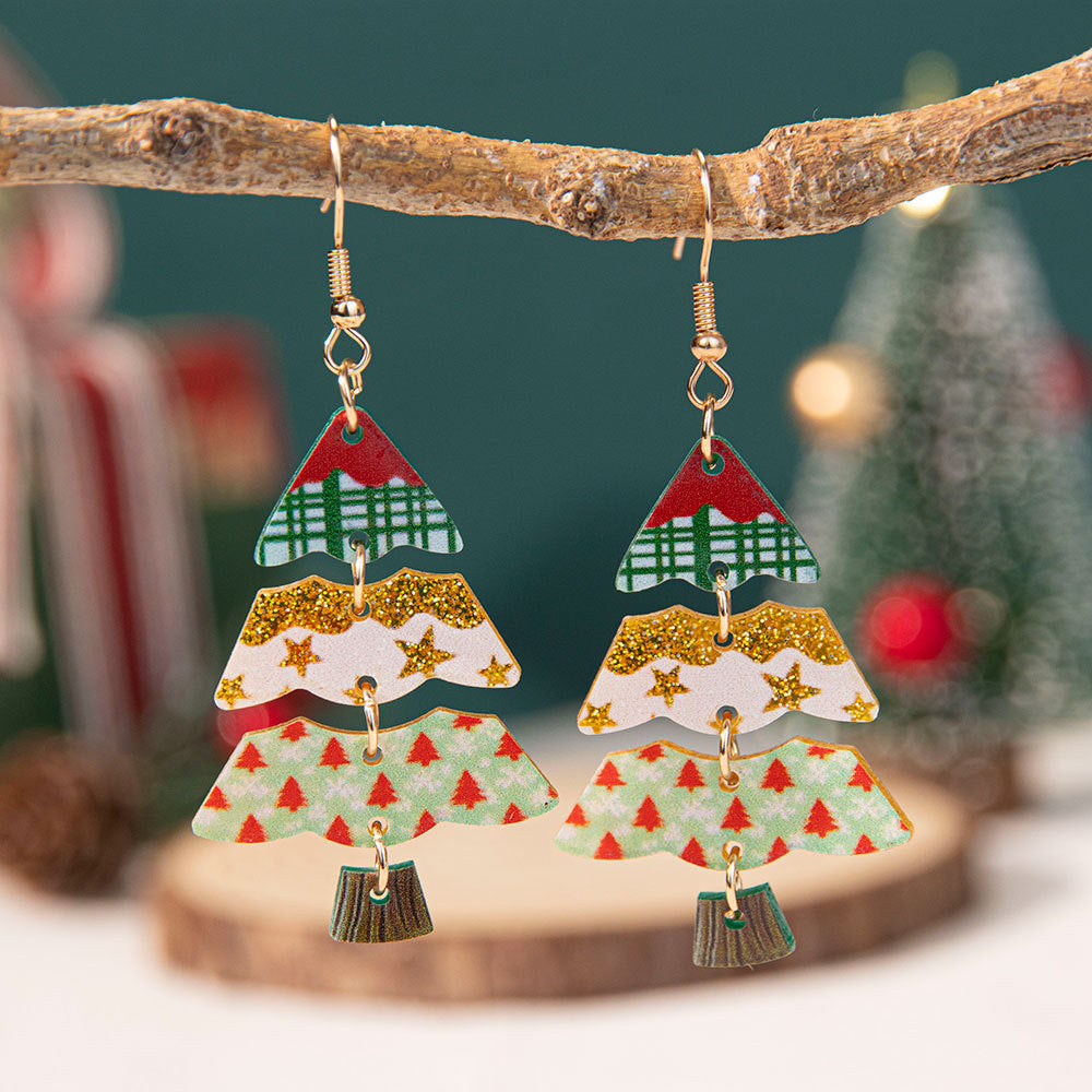 Wholesale Christmas Tree  Party Red and Green Acrylic Earrings