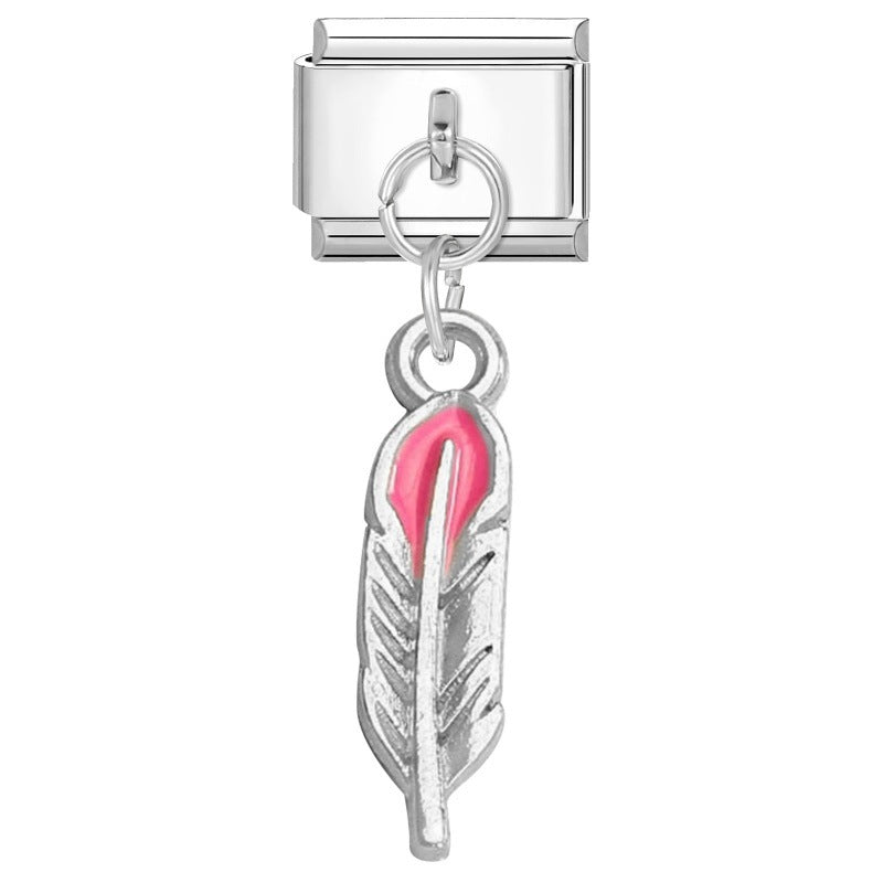 Wholesale  Italian Charm Bracelet 9mm DIY Pink Pendant Creative Stainless Steel Composable Bracelet