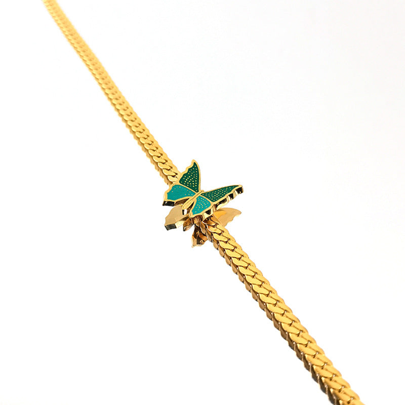 Wholesale Green Butterfly Necklace Titanium Steel Electroplated 18k Gold Necklaces ACC-NE-GuDi009