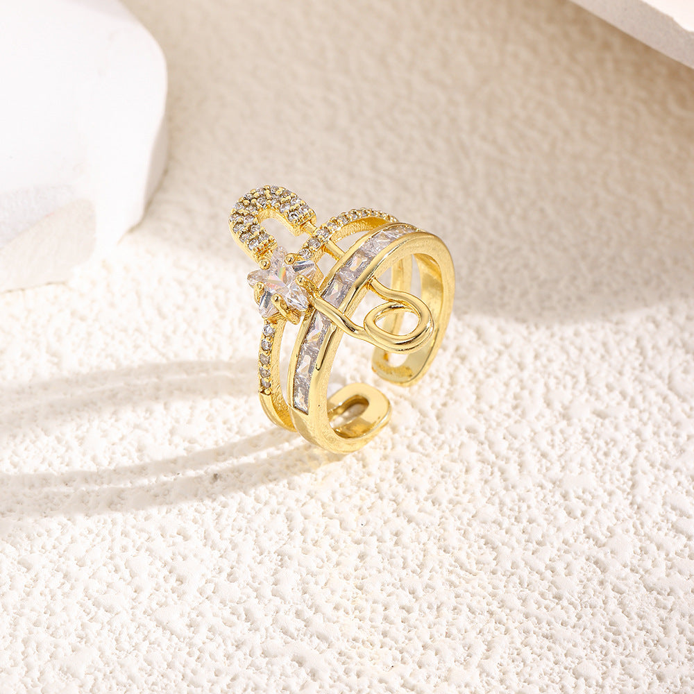 Wholesale 18k copper plated open paper clip adjustable ring