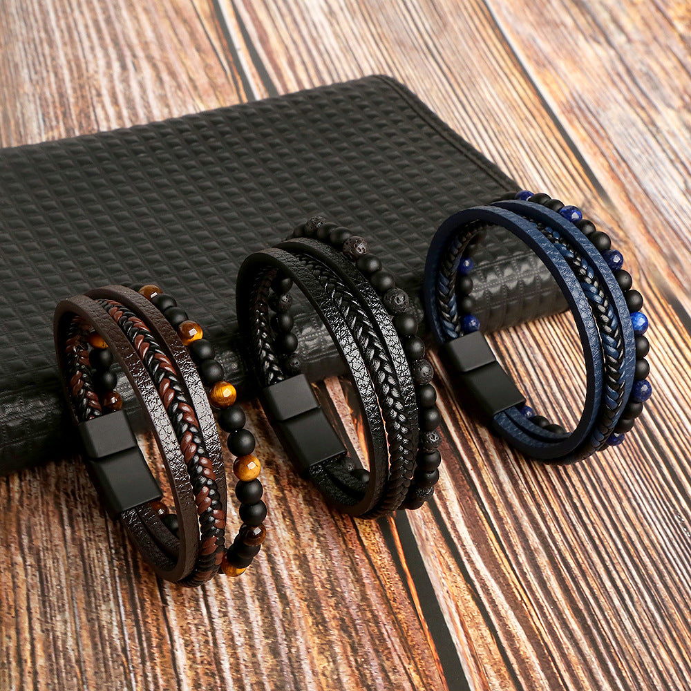 Wholesale handmade bracelets for men braided natural obsidian bracelet ACC-BT-Hongx004