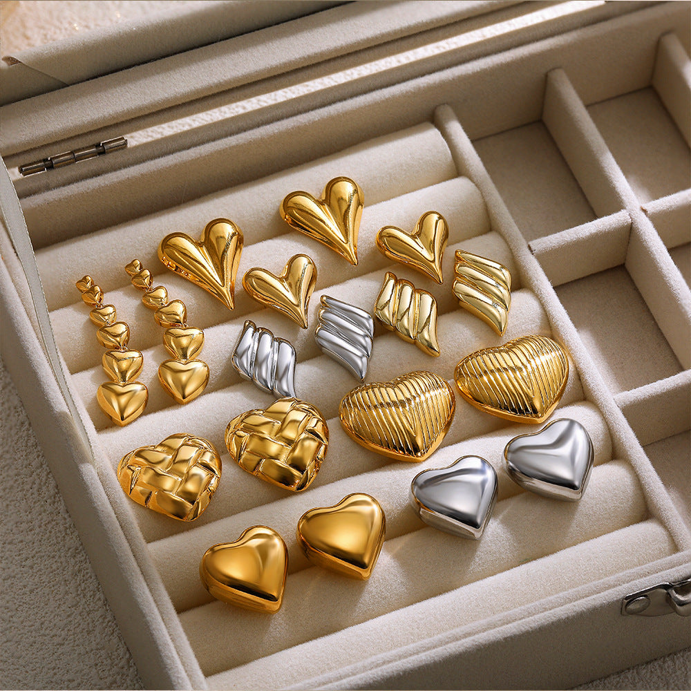 Wholesale  Stainless steel 18K gold love heart earrings silver heart earrings