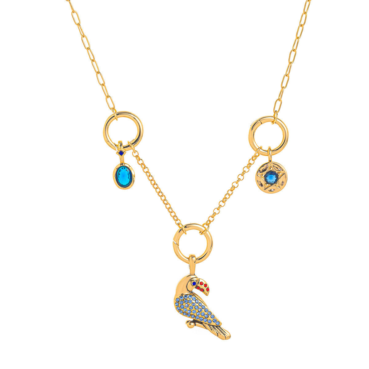 Wholesale Zircon Pendant Transparent Blue Red Cross Border toucan Copper Necklace