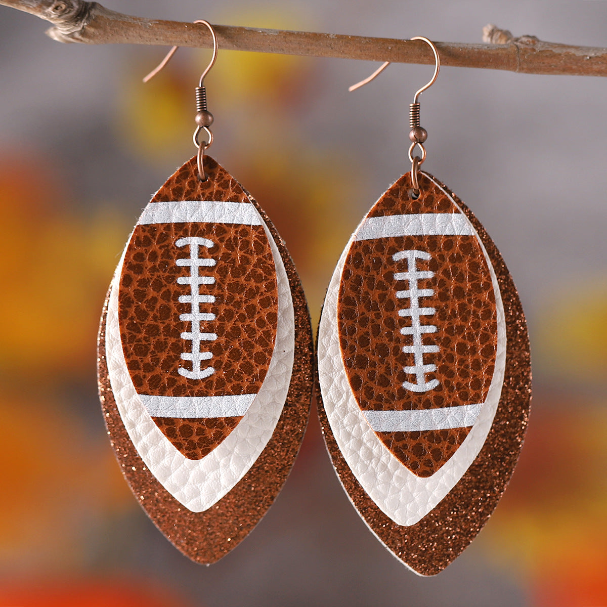 Wholesale Rugby Sequins Three-layer Leather Water Drop Pendant Earrings
