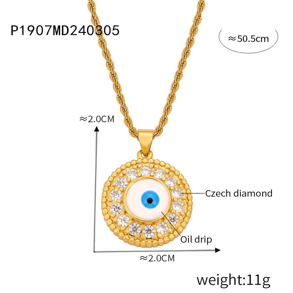 Wholesale Vintage Evil Eye Titanium Steel Gold Plated Diamond Hollow Pendant Necklace ACC-NE-MiLi006