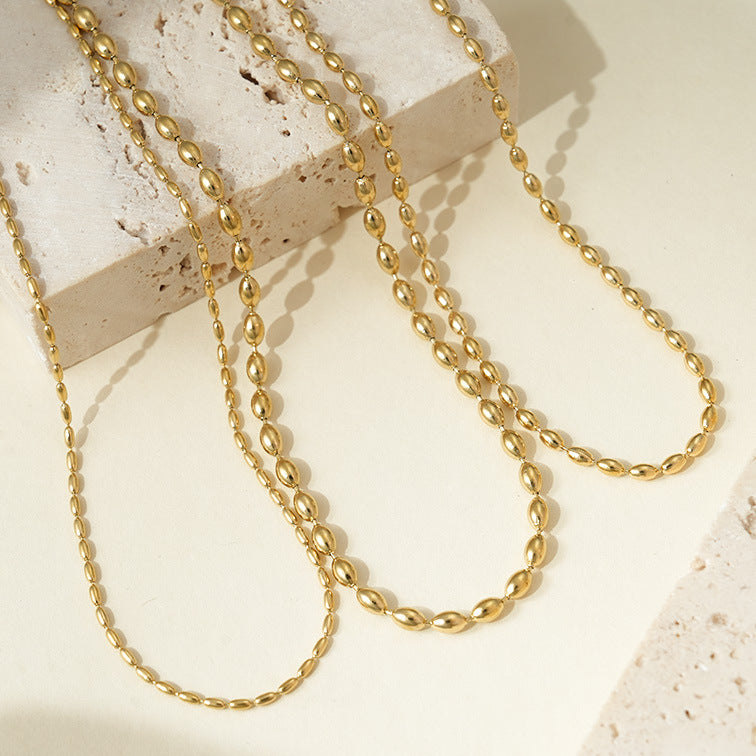 Wholesale Titanium steel rice grain steel bead necklace